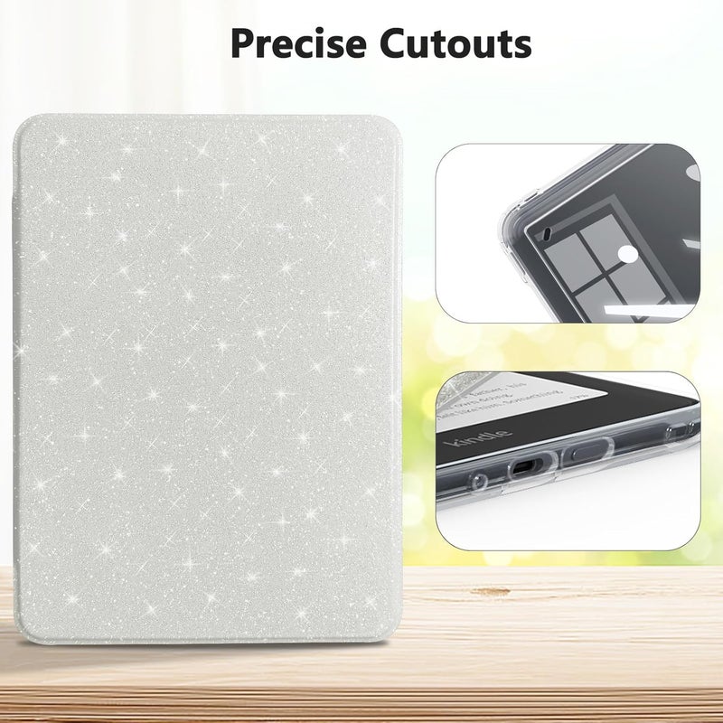E NET-CASE Case for 7 inch eBook Readers 2024 Released,Clear Back Shell Durable PU Leather Cover with Auto Sleep Wake,White - Image 5